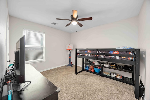 bedroom featuring carpet and ceiling fan