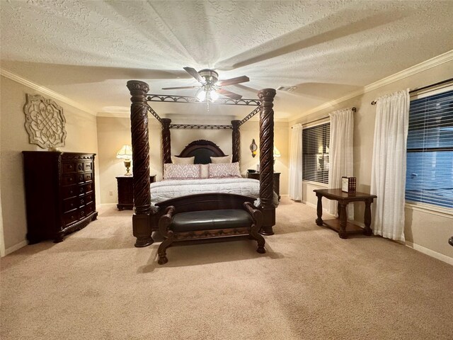 125 Clear Spgs, Trinity, TX 75862 - carpeted bedroom featuring crown molding, a textured ceiling, baseboards, and a ceiling fan