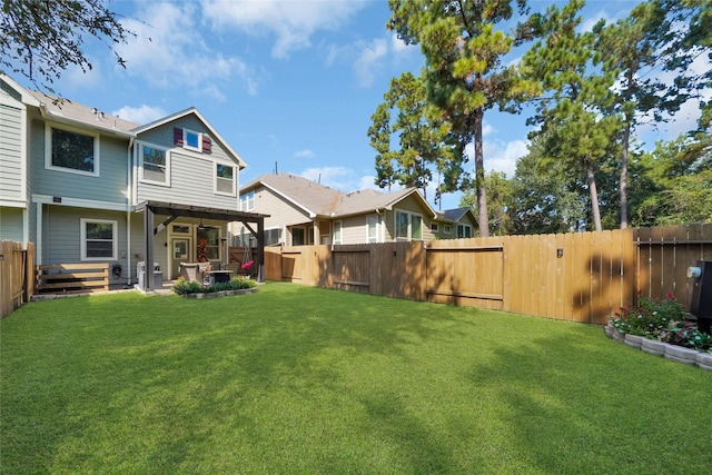 view of yard featuring a patio and a fenced backyard