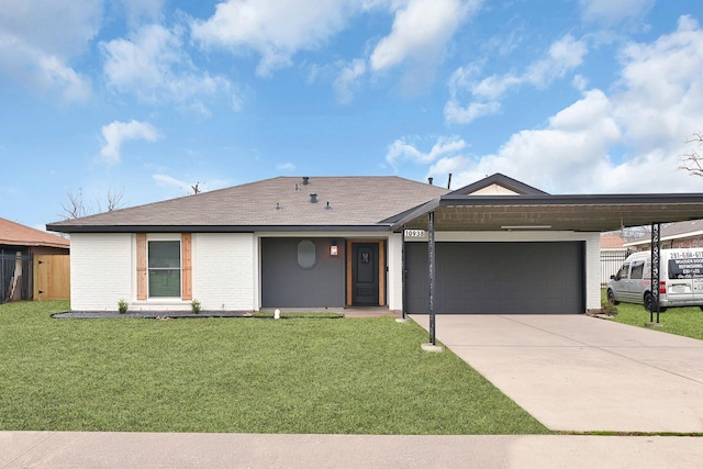 ranch-style home with a carport and a front yard