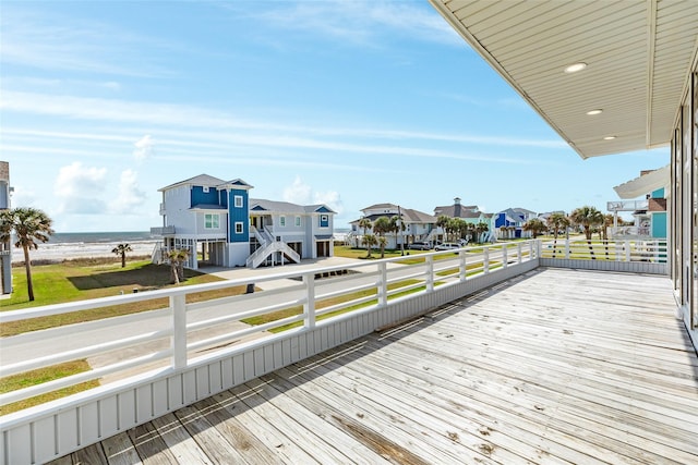 deck featuring a water view