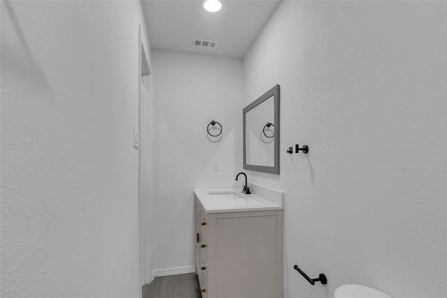 bathroom featuring hardwood / wood-style flooring and vanity