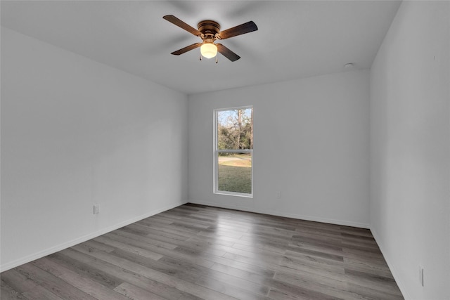 empty room featuring ceiling fan and light wood-type flooring