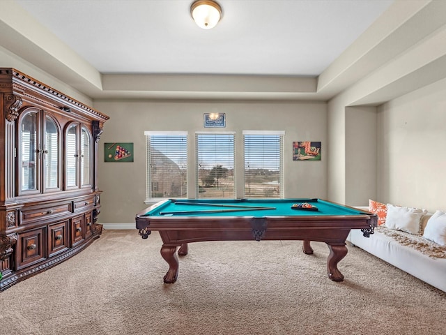 playroom featuring pool table and carpet