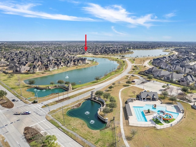 bird's eye view featuring a water view