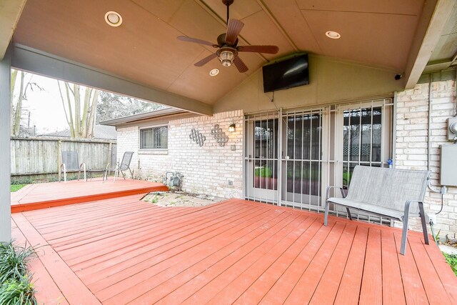 7018 Drowsy Pine Dr, Houston, TX 77092 - wooden terrace featuring ceiling fan