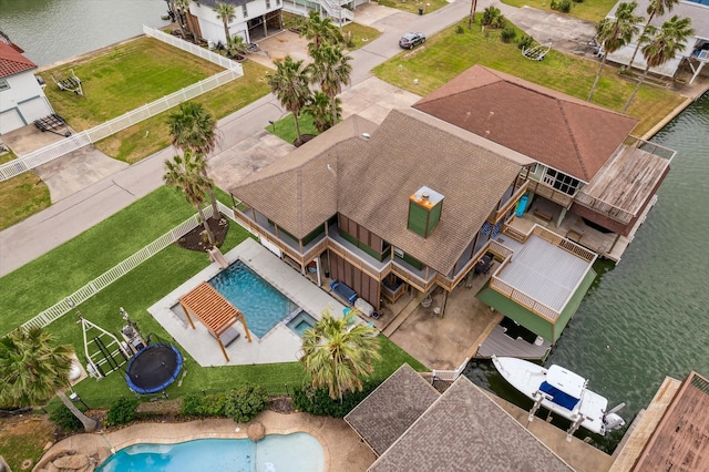 aerial view with a water view