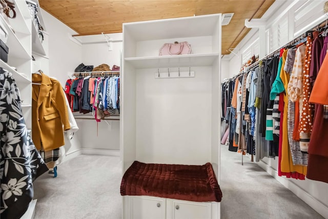 spacious closet with light colored carpet