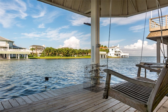 view of dock with a water view