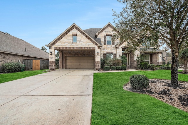 view of front of property with a garage and a front yard