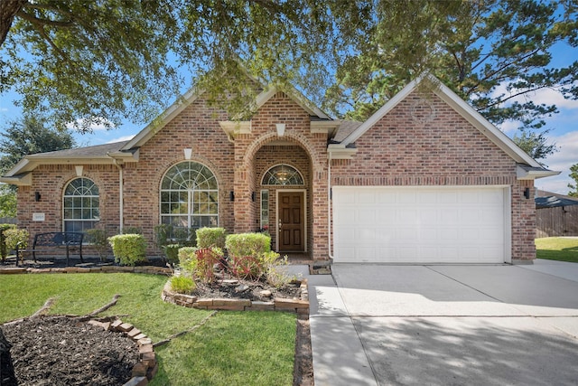 view of front property with a garage and a front yard