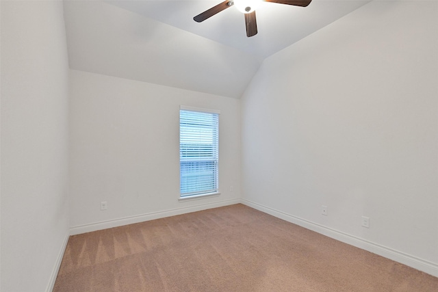 16715 Ramsay Cascades Dr, Humble, TX 77346 - spare room with carpet, a ceiling fan, baseboards, and vaulted ceiling