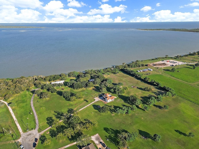 aerial view featuring a rural view and a water view