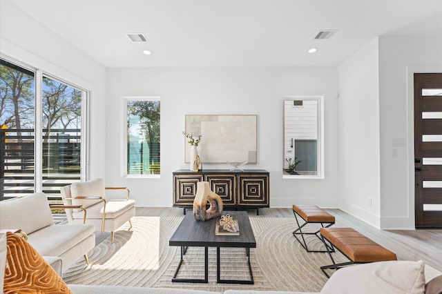 living room featuring light wood-type flooring