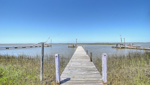 view of dock with a water view