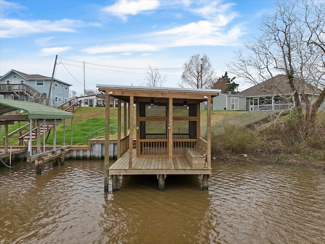 dock area featuring a water view