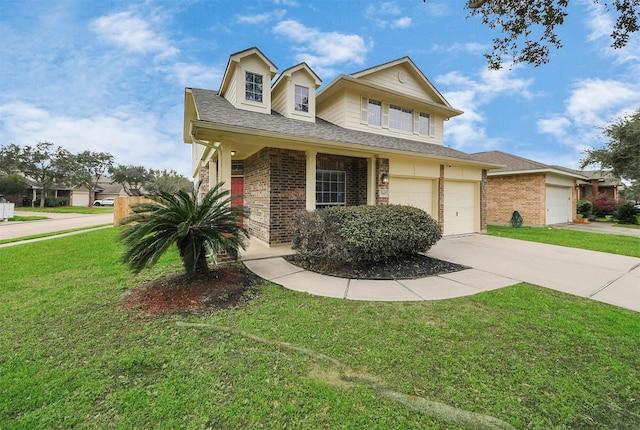 view of front of home featuring a garage and a front yard