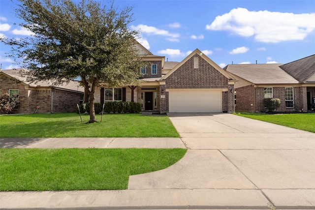 view of front facade with a garage and a front lawn