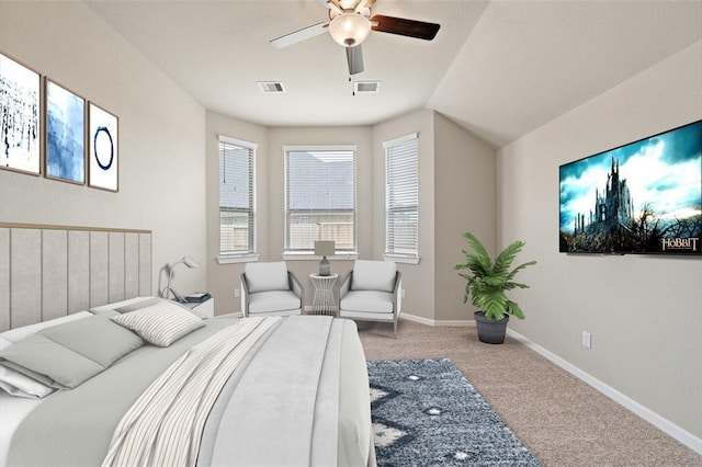 bedroom featuring carpet flooring and ceiling fan