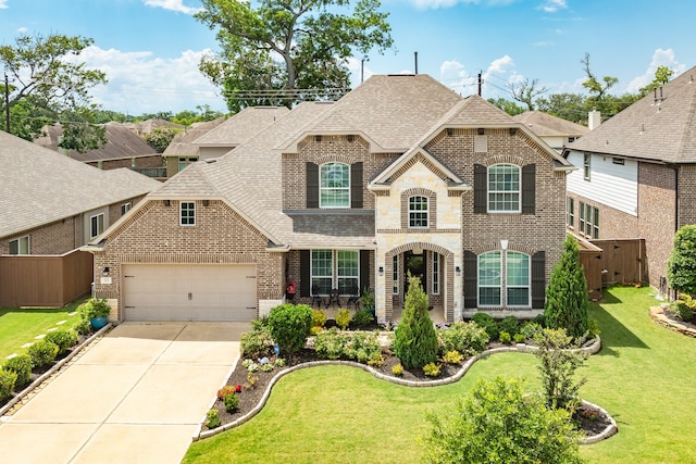 view of front of house featuring a garage and a front lawn