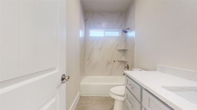 full bathroom with shower / bathing tub combination, vanity, and toilet