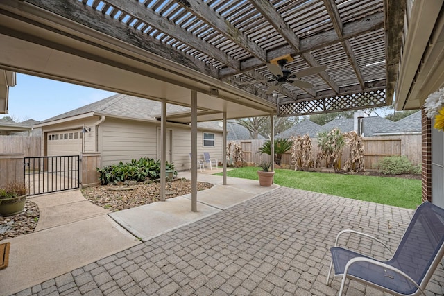 view of patio featuring a fenced backyard and a pergola