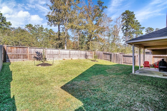 view of yard featuring a fenced backyard and a patio