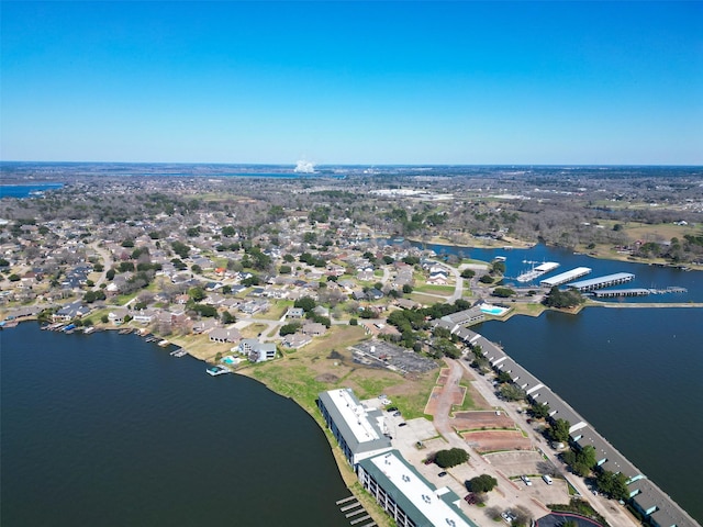 aerial view with a water view and a residential view