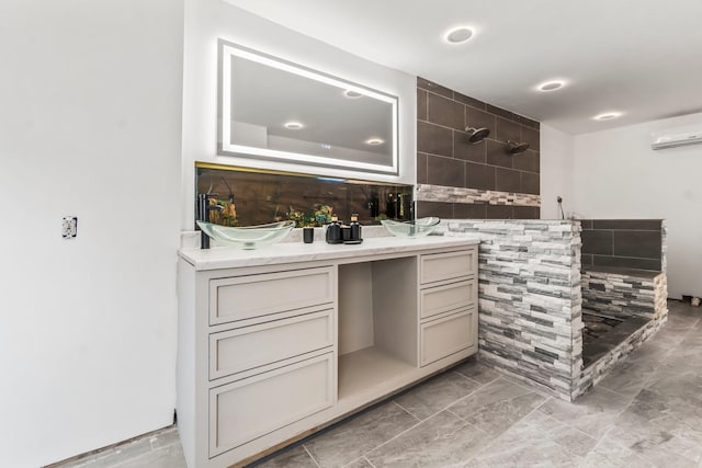 bar with a sink, recessed lighting, and a wall unit AC