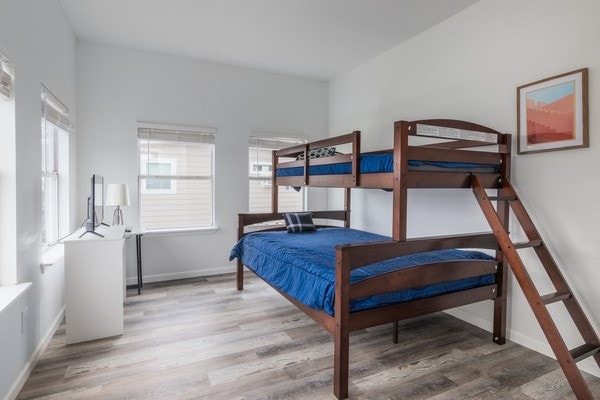 bedroom with light hardwood / wood-style floors