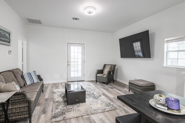 living room with light wood-type flooring