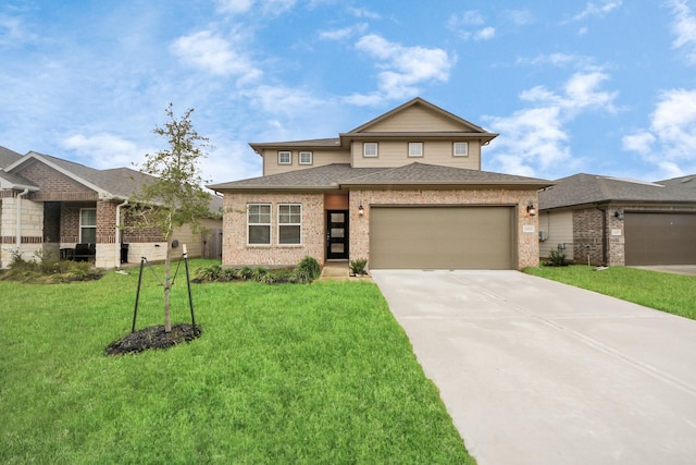 view of front of property with a garage and a front yard