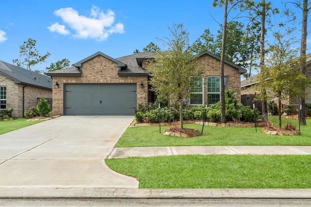 view of front of home featuring a garage and a front yard