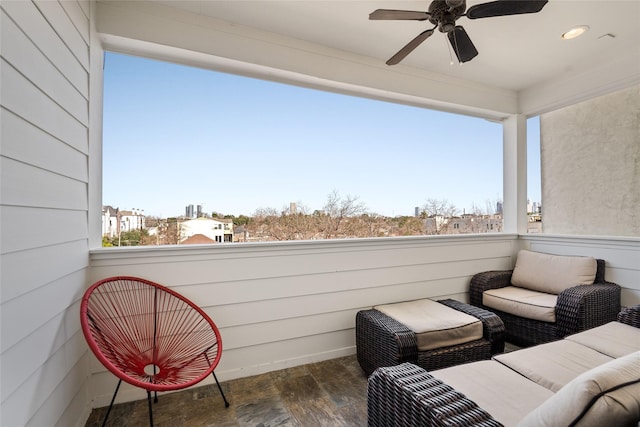 balcony with ceiling fan