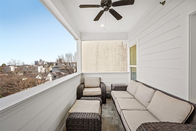 balcony with ceiling fan