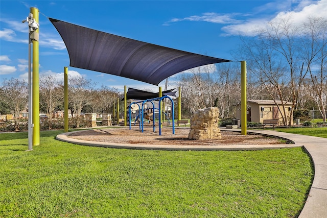 view of play area featuring a yard