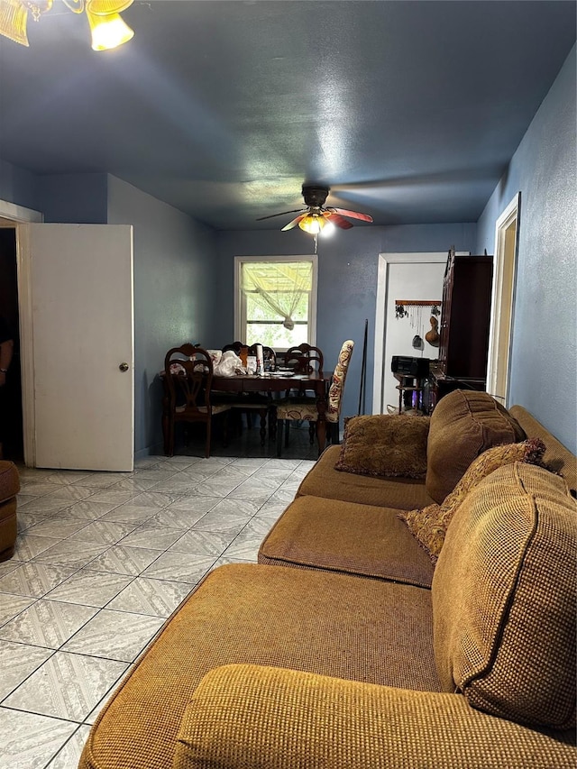 living room with ceiling fan