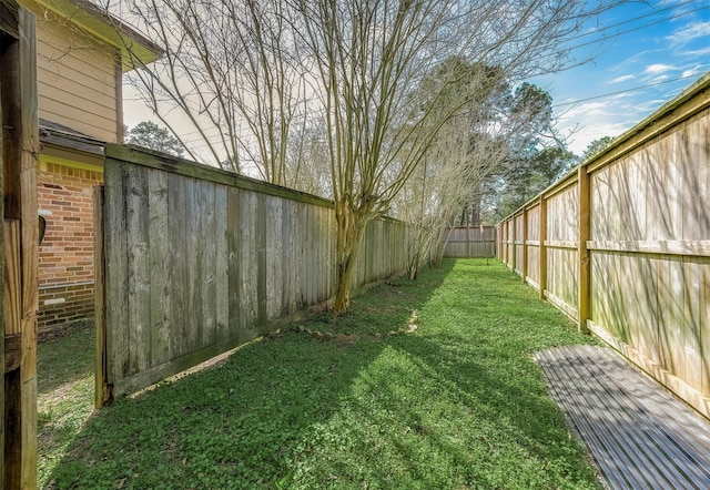 view of yard with a fenced backyard