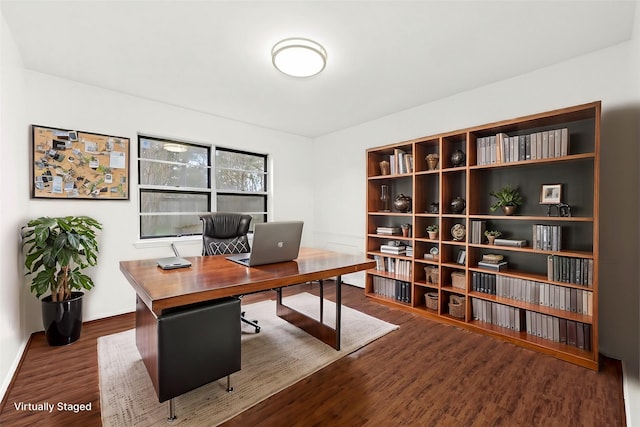 home office with wood finished floors