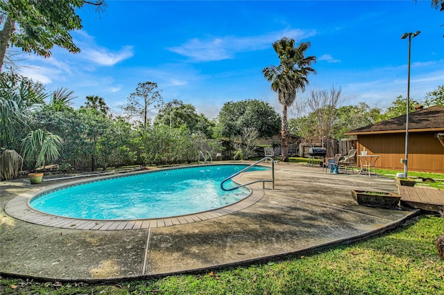 view of swimming pool with a patio