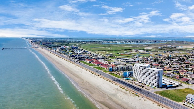 drone / aerial view with a view of the beach and a water view