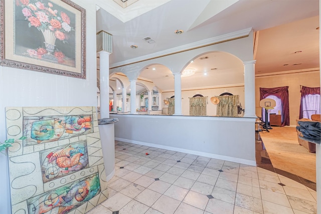 bathroom featuring decorative columns