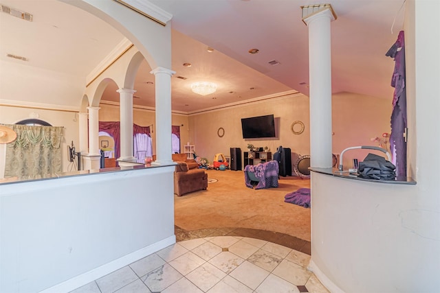 reception area with decorative columns