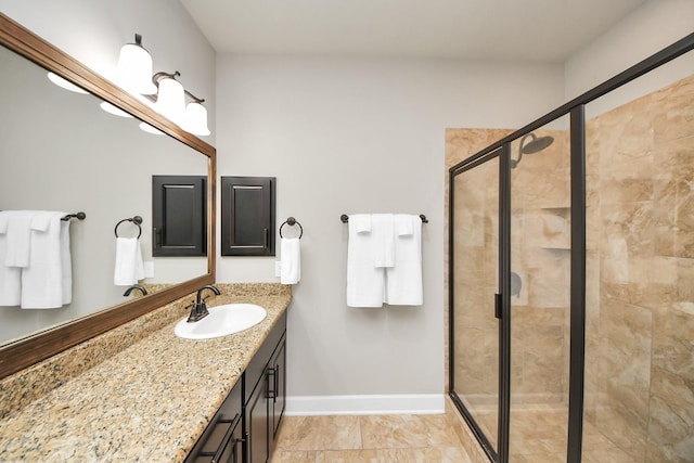 bathroom with vanity and walk in shower