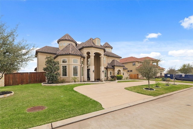 18111 Dockside Landing Dr, Cypress, TX 77433 - mediterranean / spanish-style home with stucco siding, a tiled roof, and curved driveway