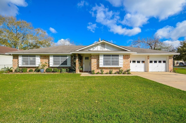 ranch-style house with a garage and a front yard