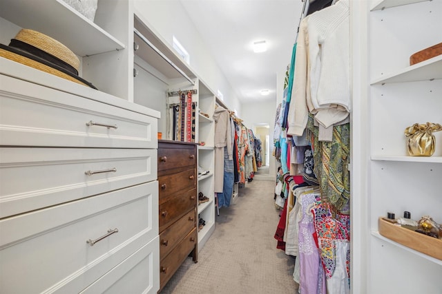 spacious closet with light colored carpet