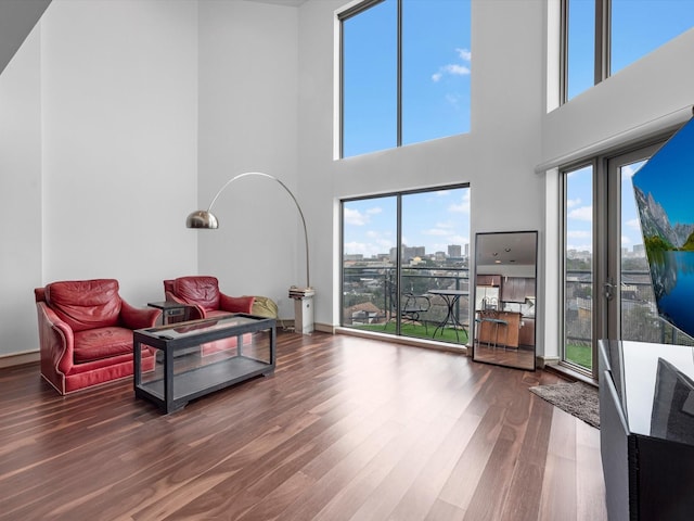 living area with wood-type flooring