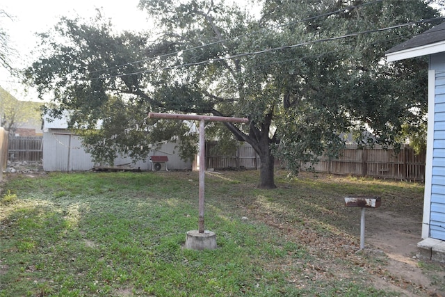 view of yard with a shed