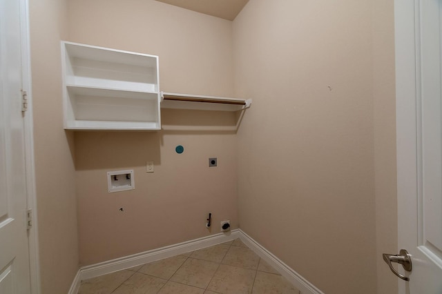 laundry room with electric dryer hookup, light tile patterned floors, hookup for a washing machine, and gas dryer hookup